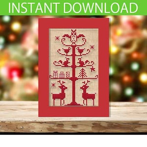 PATROON: Kerstkaart kruissteekpatroon (5), Kerstboom kruissteek, Cadeaukaartjes, Kerstornament, Bedankkaartjes,