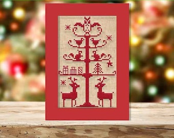 PATTERN : Christmas card cross stitch pattern (5), Christmas tree cross stitch, Gift tags, Christmas ornament, Thank You tags,