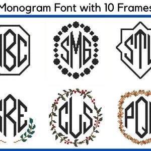 4 inch Cross Stitch Hexagon Monogram Font with 10 Frames | Modern cross stitch | Cross stitch letters | Personalizable gift | PDF Pattern