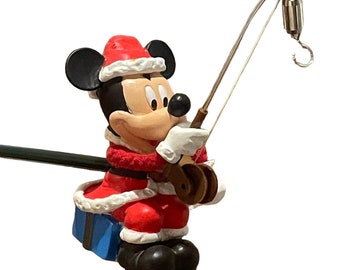 Vintage Disney Fishing Santa Mickey Mouse Christmas Ornament Holiday