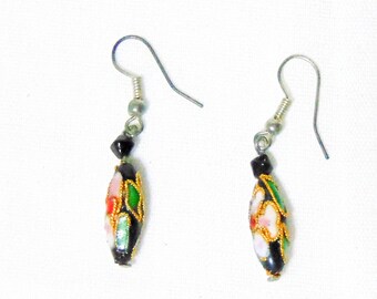 Vintage Cloisonne Floral Design Earrings