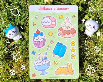 Chiikawa Sticker Sheet, Dessert Stickers, Chiikawa Decal, Hachiware, Usagi, Food sticker, Cute Spring Sticker, Stickers for Notebook