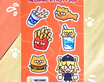 Necoarc Fast Food Sticker sheet, Funny Anime Sticker, Burger sticker, Pilk, Carnival Phantasm, Arc Cat Sticker, Type Moon