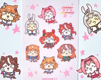 Umamusume Chiikawa Style Sticker Sheet, Cute Anime Stickers, Haru Urara, Oguri Cap, Matikanefukukitaru, Tokai Teio