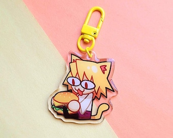 Burger Necoarc Charm: Acrylic Funny Kitty Meme Keychain