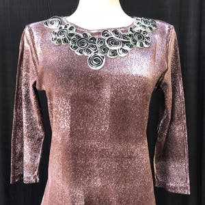 Cotton Round  Neck 3/4 Sleeve, embellished with soutache applique , Hand Dye. 3/4 sleeve.  - Color: Mocha
