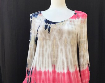 Nature Art Womens Spiral Tie Dye Long Tunic Shirt Scoop Neck High Low Top