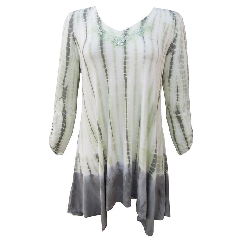 Nature Art Women's Tie Dye Tunic Embellished Beaded Long V Neck Tunic ...