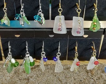 6 or 12 Pairs of Assorted Sea Glass Earrings - Volume Discount