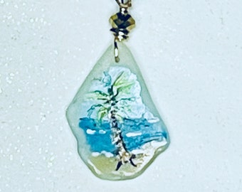 Hand-Painted Tropical Breeze Sea Glass Pendants