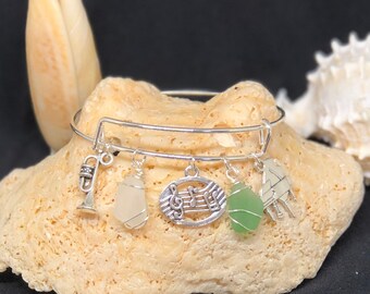 All That Jazz! Musical Motif Bangle with Genuine Caribbean Sea Glass