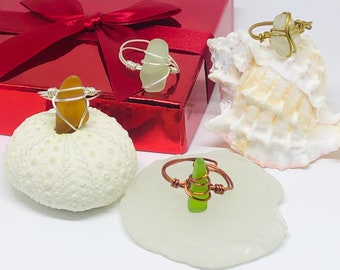 Sea Glass Cocktail Rings - Gift Boxed Set of 4