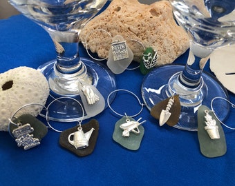 Green Thumb Garden Party Caribbean Sea Glass Stemware Charms with Adorable Mini Garden Tools