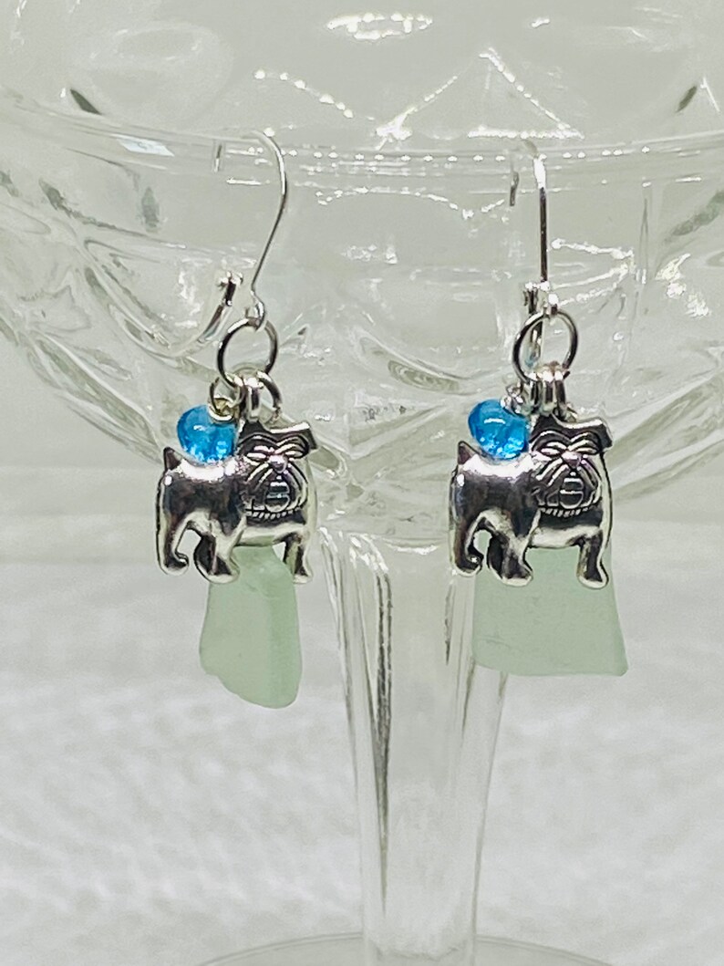 Love My Bulldog Sea Glass Necklace and Earrings Ensemble image 3