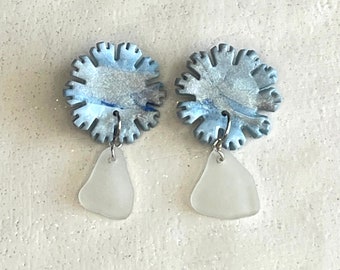 Denim Frost Sea Glass Earrings