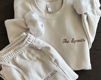 Matching Couples Sweatsuit Custom Embroidered Sweatshirt Sweatpants Personalized Engagement Gift Set Outfit