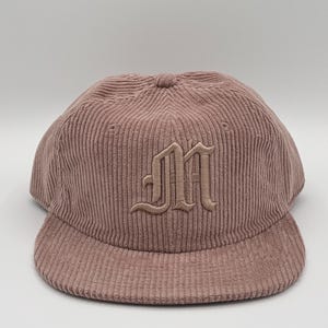 Custom Corduroy Initial Hat, Embroidered Letter Cap, Vintage Style Cotton Headwear, Adjustable Closure