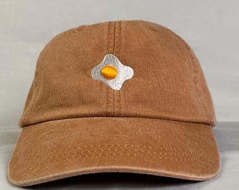 3D Fried Egg Embroidered Dad Hat, Minimal Embroidered Cap, Foodie Style