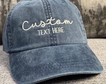 Glittery Thread Custom Embroidered Cotton Baseball Hat: Personalized Text, Pigment-Dyed