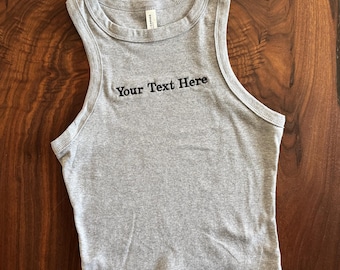 Custom Embroidered Racer Tank Top, Personalized Text Shirt, Y2K Fitted Tee