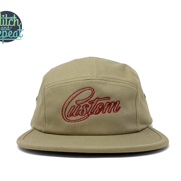 Five panel embroidered cotton hat