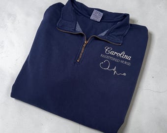 Nurse Quarter Zip Pullover Embroidered Stethoscope Sweatshirt RN Gift Personalized Nurse Week Jacket