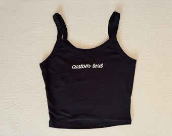 Custom Embroidered Spaghetti Strap Tank Top, Personalized Text Shirt, Y2K Fitted Tee