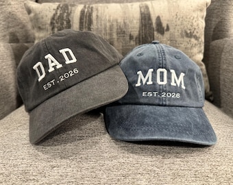 Mom Dad Established Hats, Custom Embroidered Matching Caps