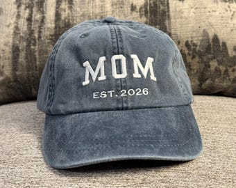 Custom Embroidered Mom Hat, Vintage Baseball Cap, Personalized Date (New Mom Gift)