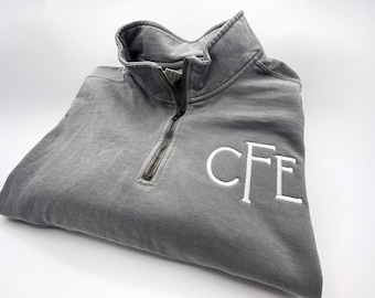 Custom Monogramed Comfort Colors Quarter Zip Jacket with 16 Embroidery Styles