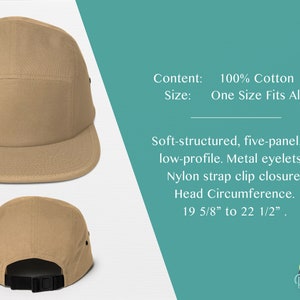 Five Panel Embroidered Cotton Hat - Etsy