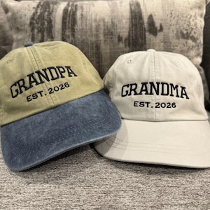 Custom Embroidered Grandparents Hat, Grandma and Grandpa Established, New Grandparents Gift