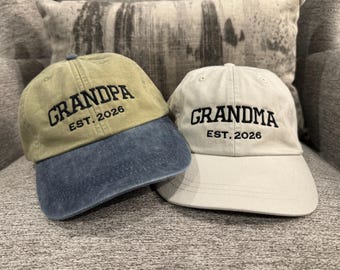 Custom Embroidered Grandparents Hat, Grandma and Grandpa Established, New Grandparents Gift