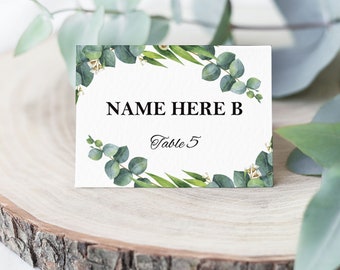 Green Leaves Place Card Template, 3.5x2.5", Instant Download Printable, Editable PDF, EWPC002