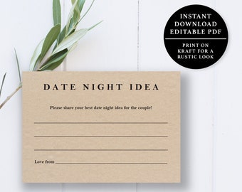 Date Night Advice Card Template, 5x3.5, Wedding Details Card, Instant Download Printable, Editable PDF, EWDA04