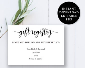 Wedding Registry Card, 5x3.5, Wedding Details Card, Instant Download Printable, Editable PDF, EWGI005