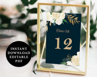 Watercolour Flower Table Number Template, 5x7, Instant Download Printable, Editable PDF, EWTN018