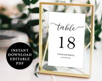 Table Number Template, 5x7, Instant Download Printable, Editable PDF, EWTN010B