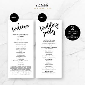 Wedding Program Template, 4x9, Instant Download Printable, Editable PDF, EWPR006 image 4