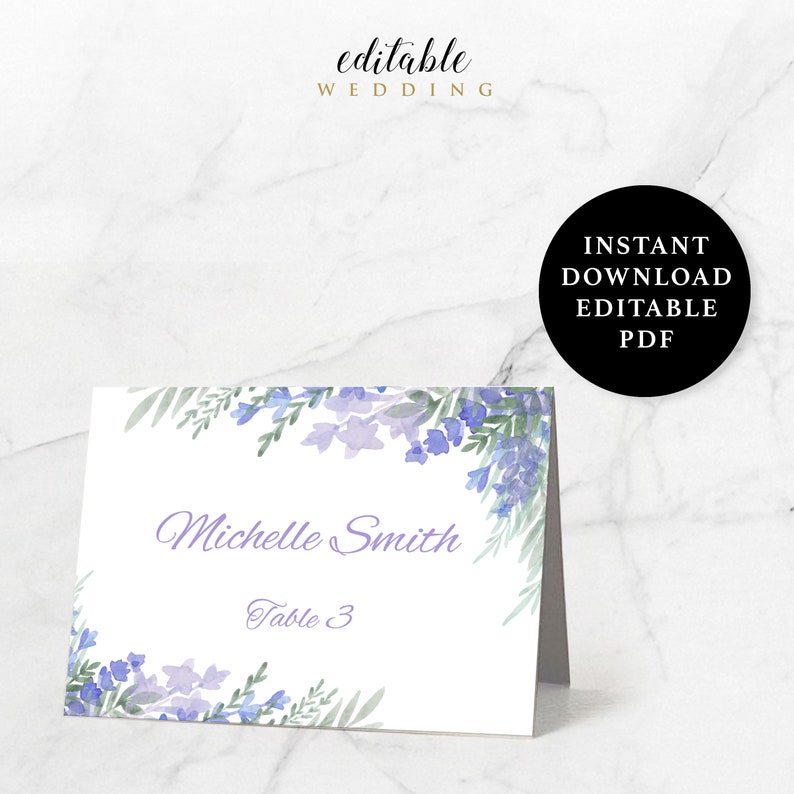 Lavender Place Card Template Instant Download Printable Editable PDF EWPC020 3.5x2.5