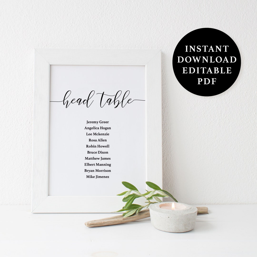Head Table Seating Chart Template Wedding Seating Chart 4x6 - Etsy