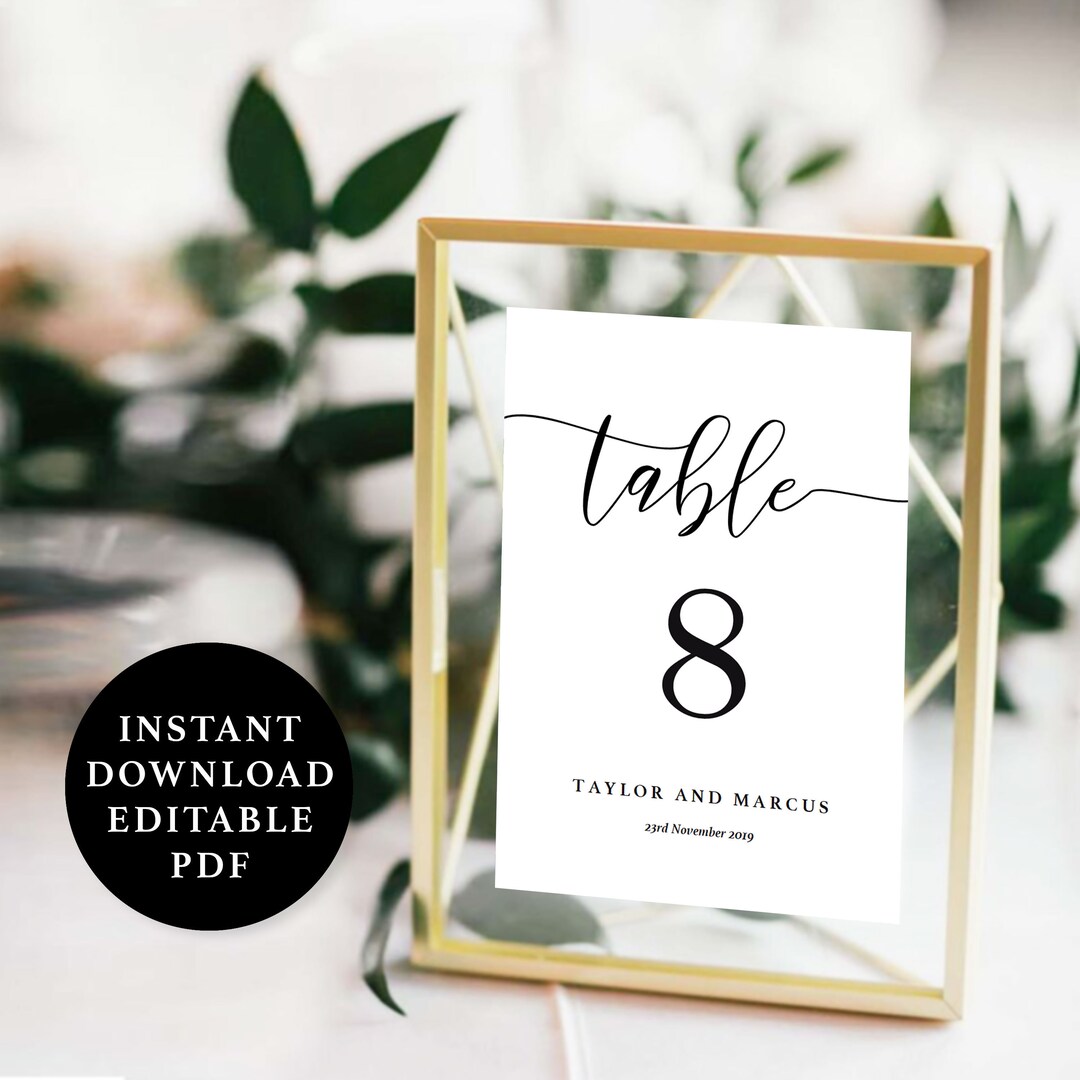 Table Number Template, 5x7, 4x6 and 4x4, Instant Download Printable ...