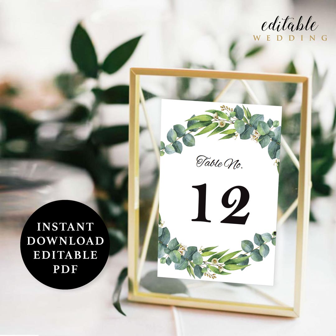 Green Leaves Table Number Template, 5x7, Instant Download Printable ...