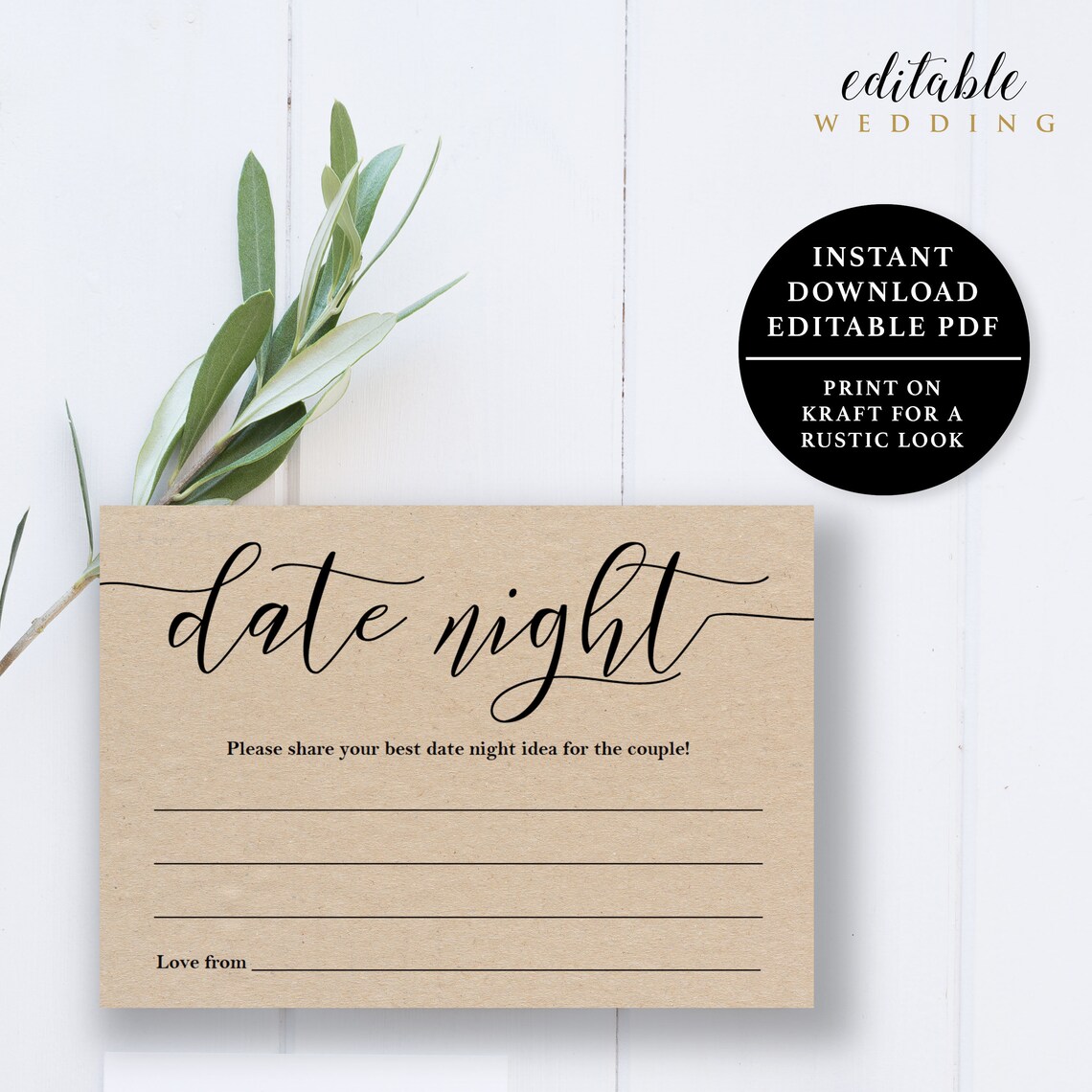 Date Night Advice Card Template 5x3.5 Wedding Details Card - Etsy.de