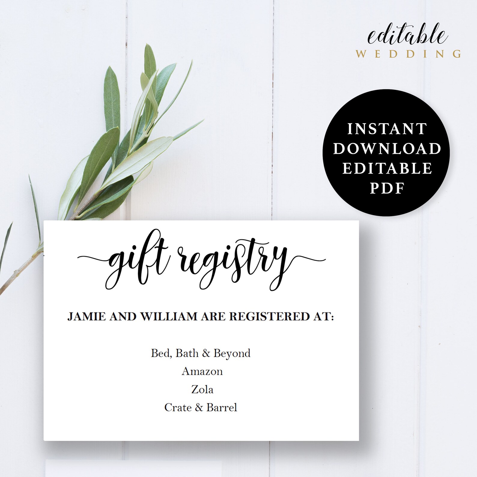 Wedding Registry Card 5x3.5 Wedding Details Card Instant Etsy