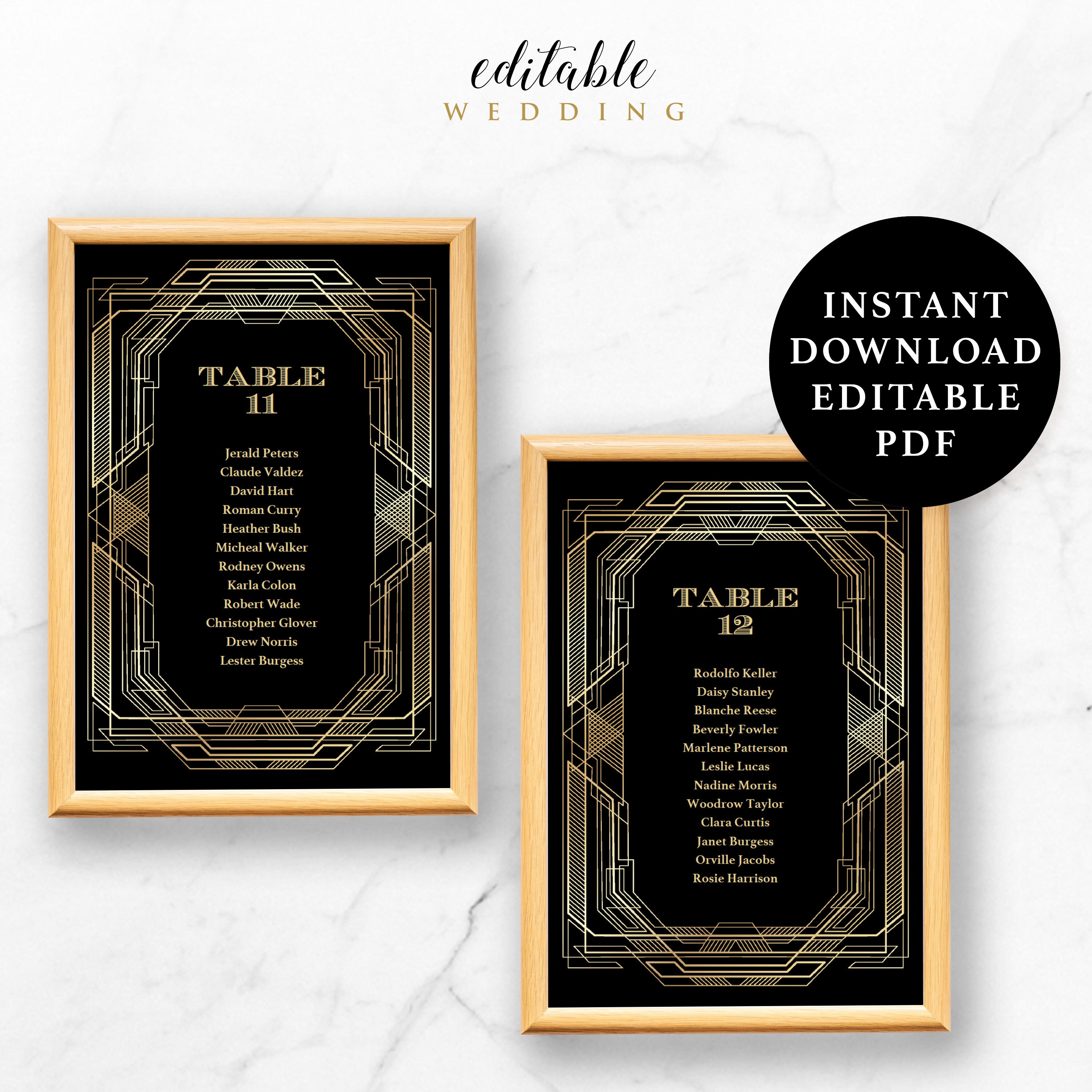 Great Gatsby Seating Table, Seating Chart Template, Wedding Seating