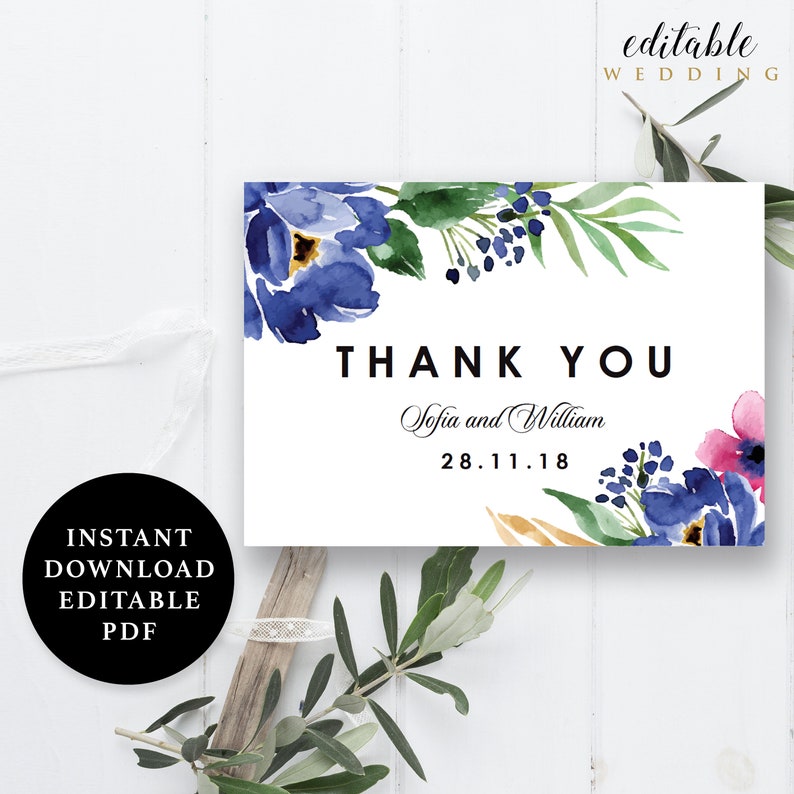 RSVP Instant Download Printable EWSU026 Details Card Flower Wedding Suite Invitation Thank You Card Save the Date