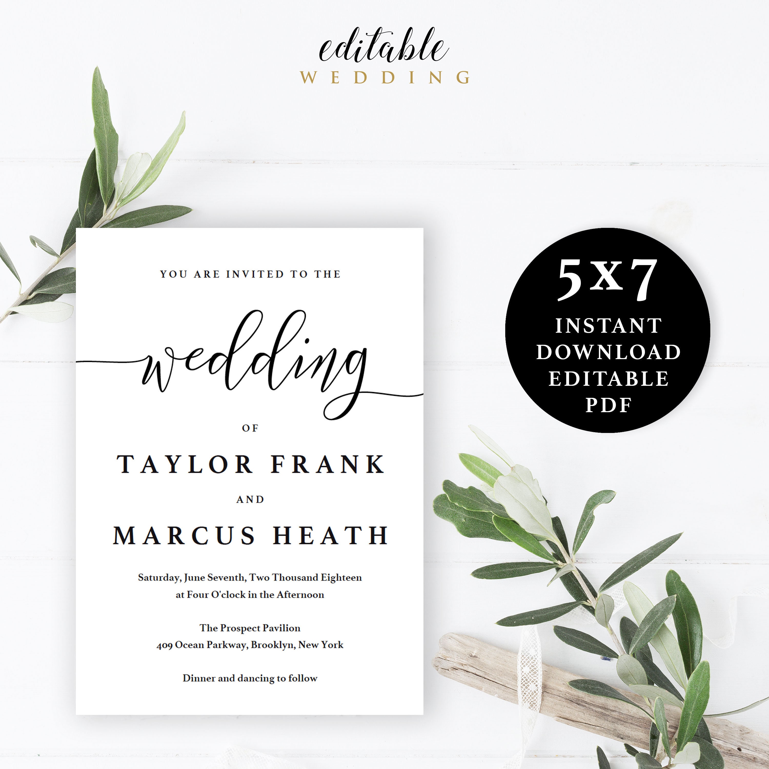Wedding Invitation Template 5x7 Instant Download Printable Etsy Wedding Invitation Template 5x7 Instant Download Printable Etsy