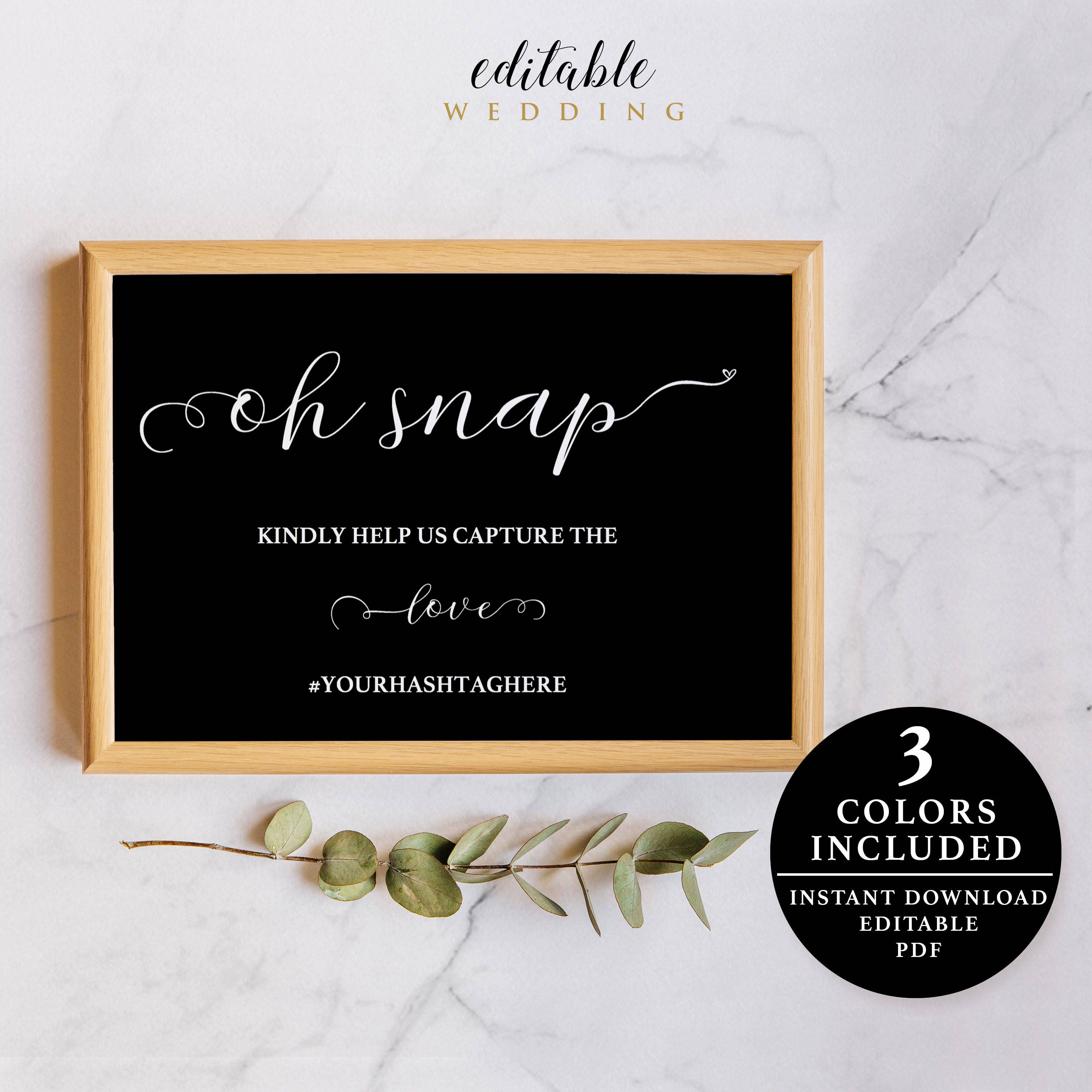 Wedding Hashtag Sign Oh Snap Wedding Sign Share the Love