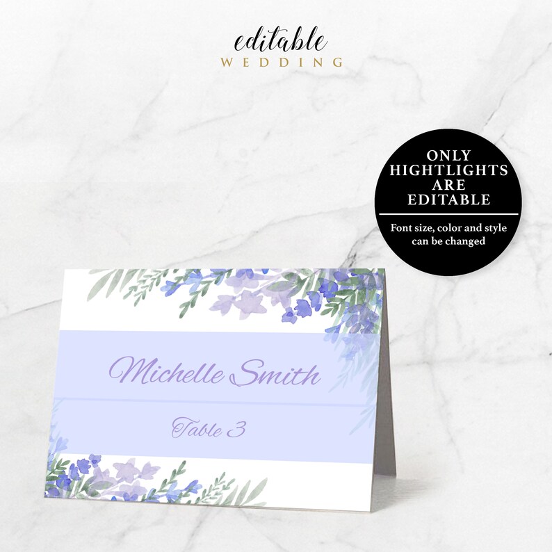Lavender Place Card Template Instant Download Printable Editable PDF EWPC020 3.5x2.5